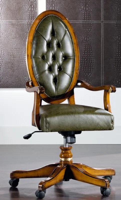 Casa Padrino sedia da ufficio Art Nouveau di lusso verde vintage / marrone 56 x 47 x A. 110-120 cm - Sedia da scrivania regolabile in altezza con pelle - Mobili da ufficio Barocco e Art Nouveau Online Kaufen