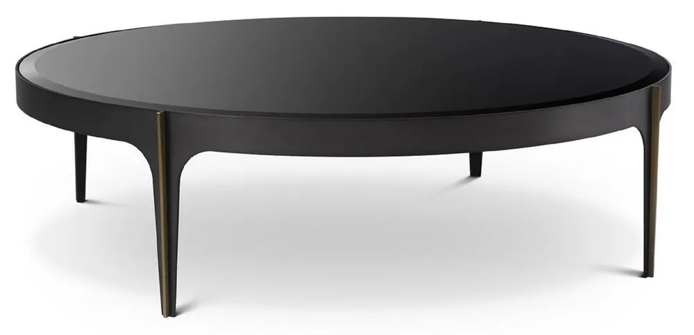 Direkt Vom Hersteller Casa Padrino tavolo da salotto di lusso bronzo / ottone / nero Ø 124 x A. 34,5 cm - Tavolo da soggiorno rotondo in acciaio inox con piano in vetro - Mobile soggiorno di lusso