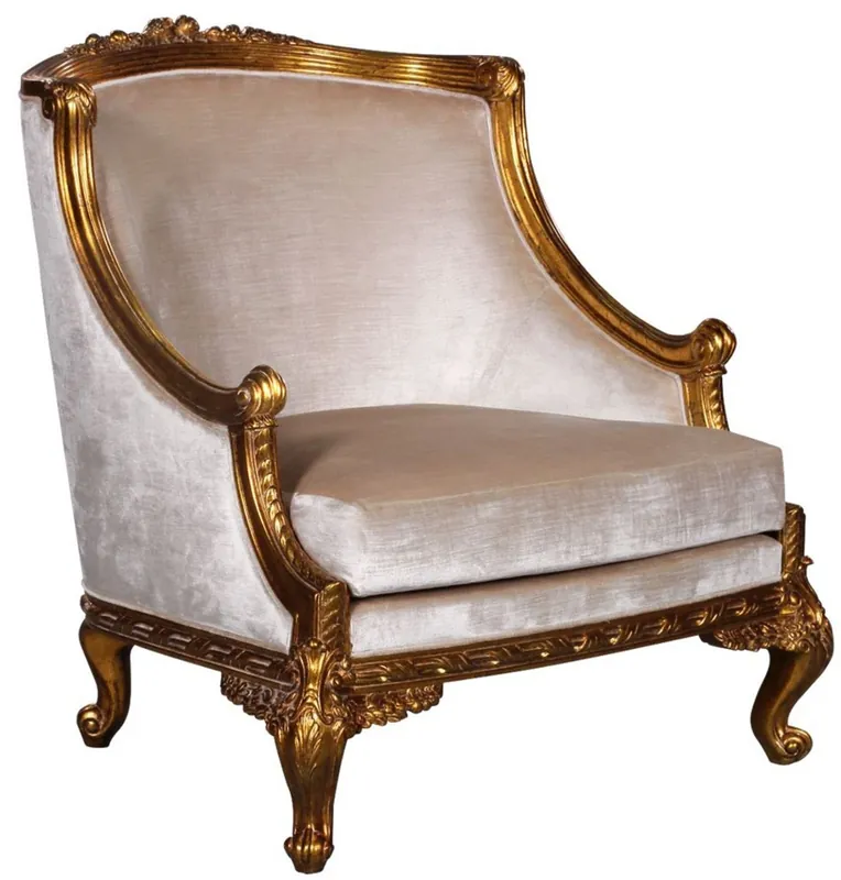 Garantierte Lieferung Casa Padrino poltrona barocco di lusso argento / oro - Magnifica poltrona da soggiorno in stile barocco - Mobili da soggiorno barocco - Nobile e Magnifico