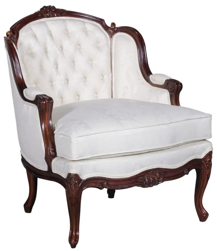Nur Für Kurze Zeit Casa Padrino poltrona barocco di lusso con motivo elegante bianco / marrone scuro - Poltrona da soggiorno in stile barocco - Mobili da soggiorno barocco - Nobile e Magnifico