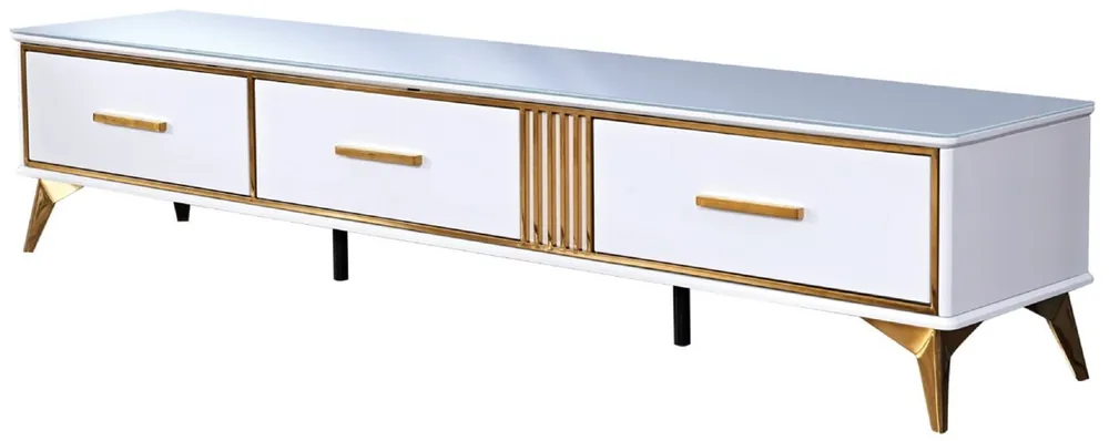 Jetzt Kaufen Casa Padrino armadio TV di lusso bianco / oro 200 x 40 x A. 41 cm - Credenza soggiorno moderna con 3 cassetti - Mobile TV soggiorno moderno