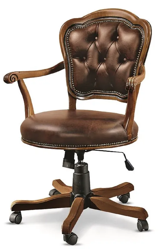 Casa Padrino sedia da ufficio Art Nouveau di lusso marrone 65 x 54 x A. 98-108 cm - Sedia da scrivania regolabile in altezza con pelle - Mobili da ufficio Barocco e Art Nouveau Günstig