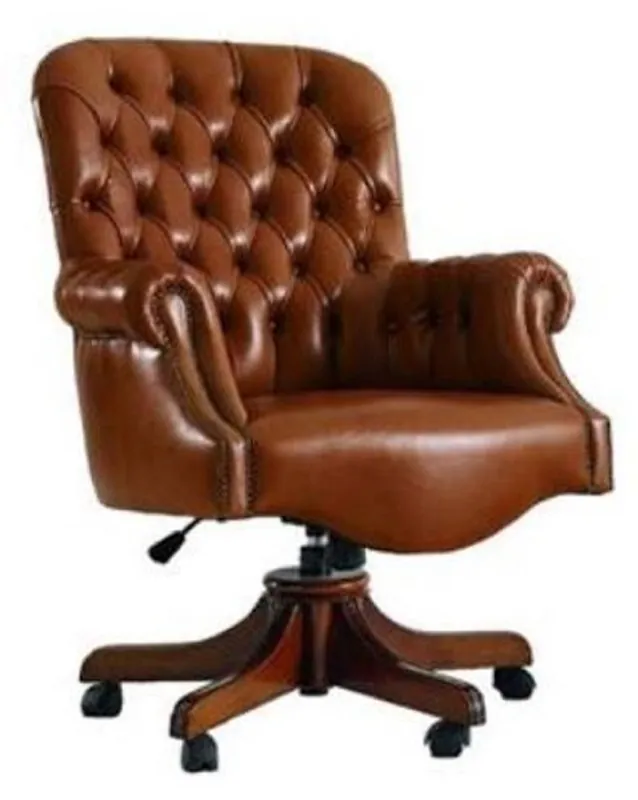 Casa Padrino sedia da ufficio Chesterfield di lusso marrone 78 x 80 x A. 110-120 cm - Sedia da scrivania regolabile in altezza con vera pelle - Mobili Chesterfield da Ufficio Sonderangebot