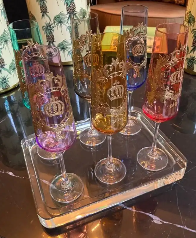 Pompöös di Casa Padrino set di bicchieri da champagne di lusso colorato Ø 6 x A. 25 cm - Bicchieri da champagne con placcatura in oro 24 carati - Bicchieri pomposi disegnati da Harald Glööckler Must-Have