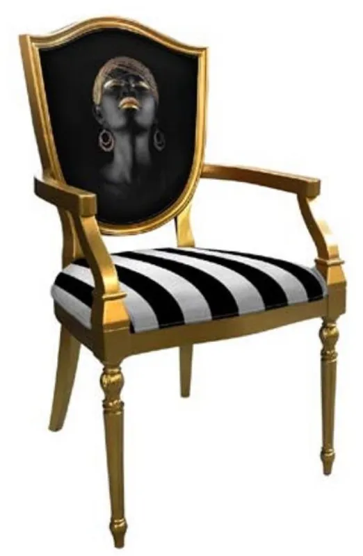 Casa Padrino sedia da pranzo Art Deco con braccioli nero / argento / oro - Sedia in legno massello rigato dal design elegante - Mobili per Sala da Pranzo Art Deco Online Kaufen
