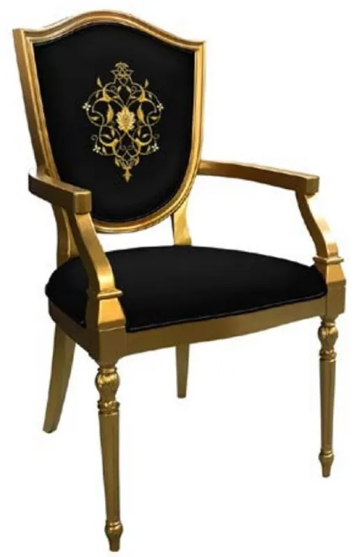 Casa Padrino sedia da pranzo Art Deco nero / oro - Sedia in legno massello con braccioli e motivo elegante - Mobili per Sala da Pranzo Art Deco Schnäppchen