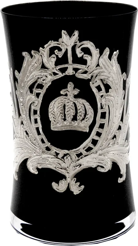 Pompöös di Casa Padrino bicchiere da acqua di lusso con rivestimento in platino nobile nero / argento Ø 8 x A. 13 cm - Bicchiere pomposo disegnato da Harald Glööckler Zertifiziert