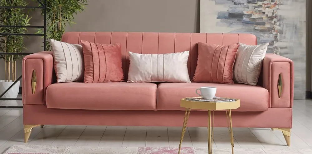 Aktuell Casa Padrino divano letto di lusso rosa / oro 222 x 93 x A. 87 cm - Divano soggiorno con 5 cuscini - Mobili soggiorno di lusso