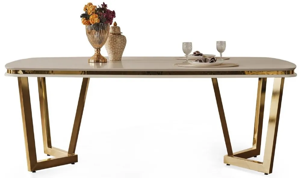 Casa Padrino tavolo da pranzo di lusso bianco / oro 207 x 104 x A. 78 cm - Tavolo da cucina rettangolare - Mobili da pranzo di lusso Markenprodukt