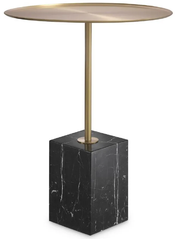 Casa Padrino tavolino di lusso ottone / nero-bianco Ø 45 x A. 62 cm - Tavolo rotondo in acciaio inox con base in marmo - Mobili Soggiorno - Mobili Hotel - Mobili di Lusso Aktuell