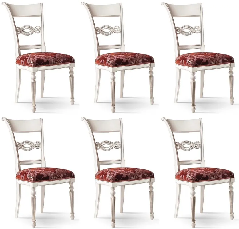 Casa Padrino set sedia da pranzo barocco di lusso bordeaux rosso / rosa / bianco - Set di 6 sedie per sala da pranzo barocco nobile - Mobili Barocco - Qualità di Lusso - Fatto in Italia Top-Seller