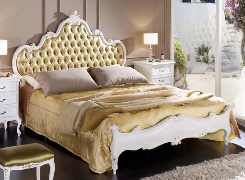 Casa Padrino letto matrimoniale barocco di lusso oro / bianco - Magnifico letto in legno massello - Mobili per camera da letto barocchi - Qualità di Lusso - Fatto in Italia Neue Kollektion