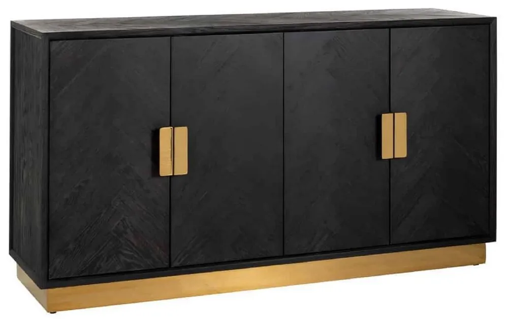 Aktuell Casa Padrino credenza di lusso nero / oro 160 x 45 x A. 86 cm - Armadio in legno massello con 4 ante - Mobile Soggiorno - Mobile Hotel - Collezione di Lusso