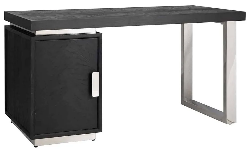 Casa Padrino scrivania di lusso in legno massello nero / argento 150 x 70 x A. 77 cm - Tavolo da Ufficio - Tavolo da Computer - Mobili da Ufficio di Lusso Zertifiziert