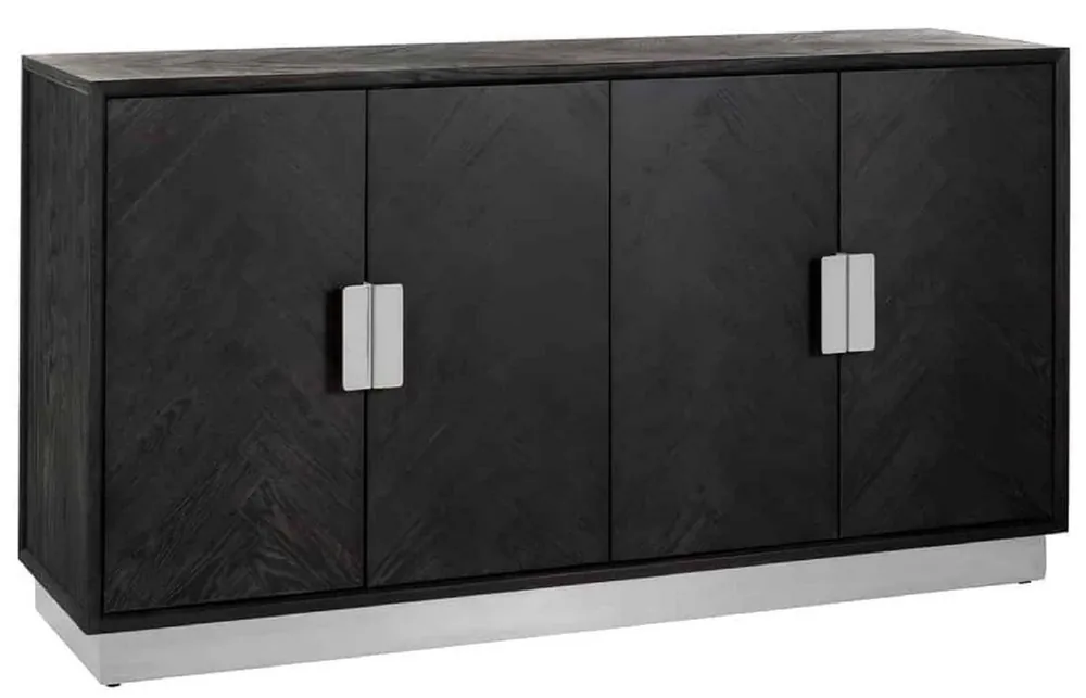 Casa Padrino credenza di lusso nero / argento 160 x 45 x A. 86 cm - Armadio in legno massello con 4 ante - Mobile Soggiorno - Mobile Hotel - Collezione di Lusso Markenware