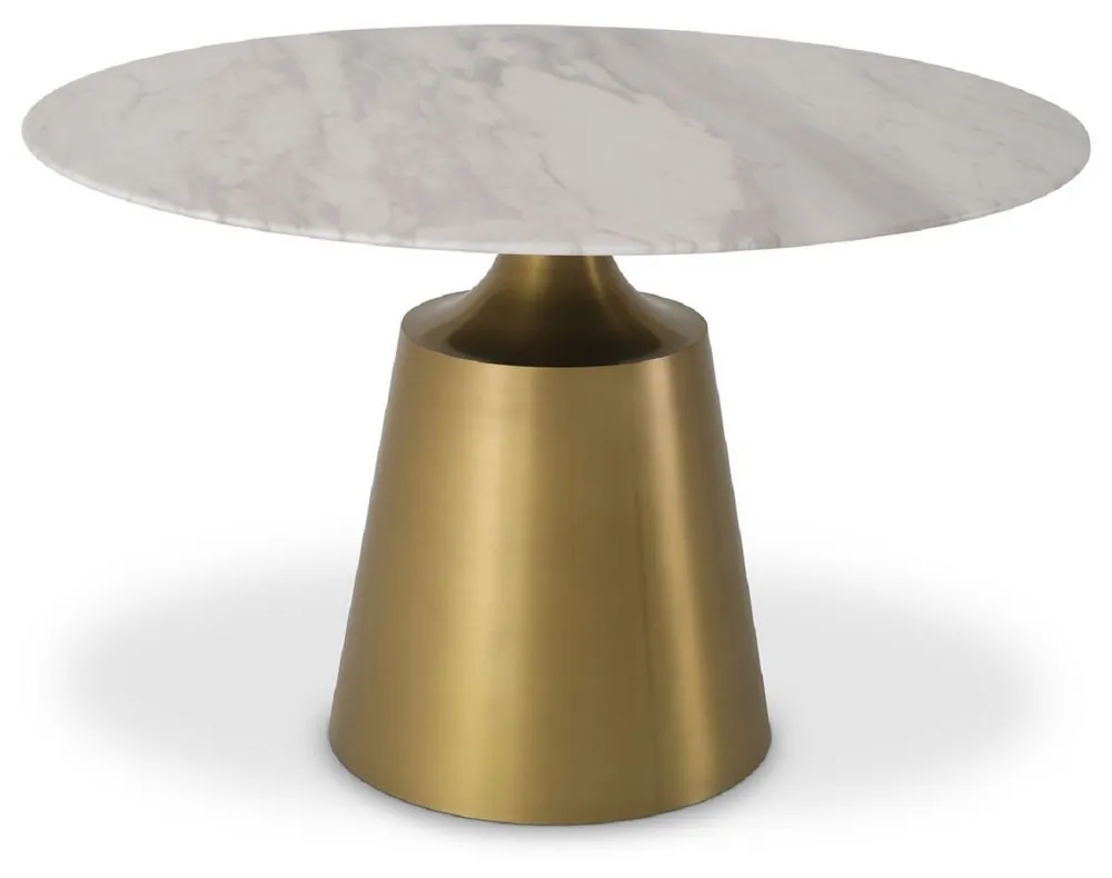Bestseller Casa Padrino tavolo da pranzo di lusso bianco / ottone Ø 120 x A. 77 cm - Tavolo da pranzo rotondo con piano in marmo - Mobili per Sala da Pranzo - Qualità di Lusso