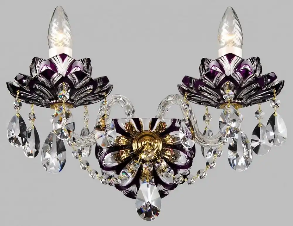 Jetzt Kaufen Casa Padrino lampada da parete barocco di lusso in cristallo viola / oro 37 x A. 34 cm - Magnifica lampada da parete doppia in stile barocco - Luci Barocche - Nobile e Magnifica
