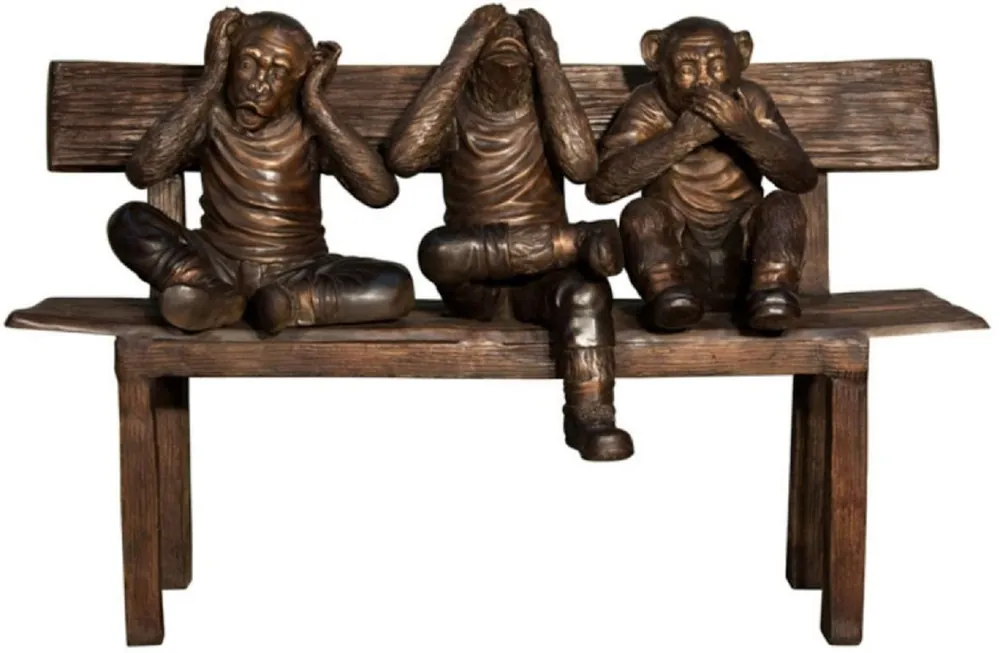 Kracherpreis Casa Padrino scultura in bronzo di lusso 3 scimmie su panca 112 x 46 x A. 76 cm - Figura di decorazione del soggiorno - Accessori di decorazione di lusso