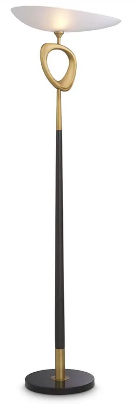 Direktkauf Casa Padrino lampada da terra di lusso ottone antico / nero / bianco 61 x 35 x A. 181,5 cm - Lampada da terra in ottone con paralume in vetro e base in marmo - Collezione di Lusso