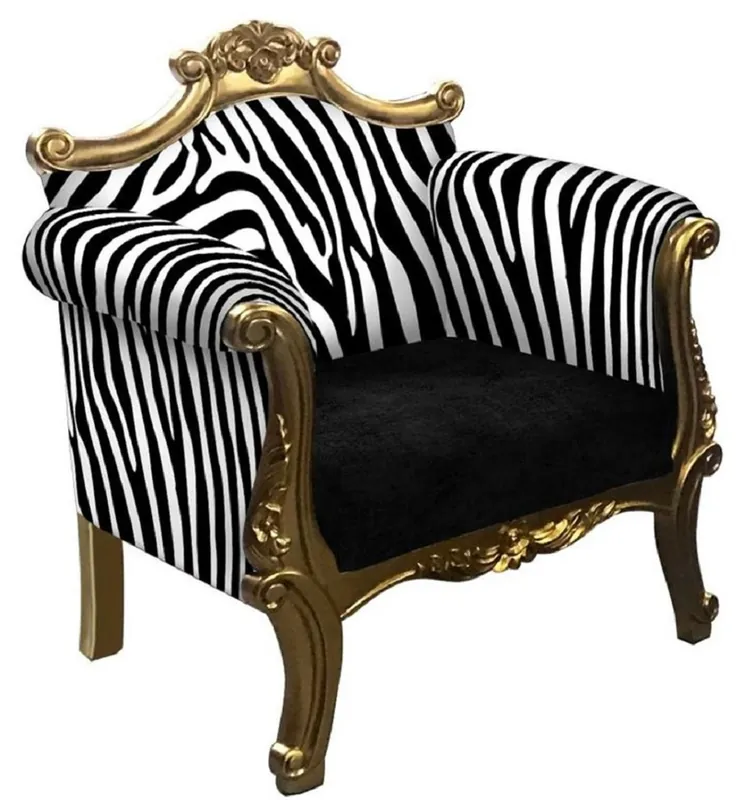 Casa Padrino poltrona barocco nel disegno della zebra nero / bianco / oro - Poltrona da soggiorno fatta a mano in stile barocco - Mobili da soggiorno barocchi Sofort Bestellen