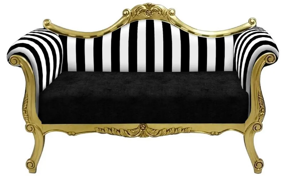 Casa Padrino divano barocco con strisce nero / bianc / oro - Divano da salotto in stile barocco fatto a mano - Mobili da soggiorno barocco Preisreduziert