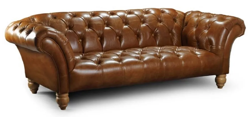 Casa Padrino divano a 3 posti Chesterfield di lusso in pelle marrone 225 x 110 x A. 77 cm - Divano da soggiorno in vera pelle - Mobili da Soggiorno Chesterfield Angebot