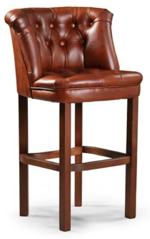 Preisknaller Casa Padrino sedia da bar Chesterfield di lusso in pelle marrone 63 x 56 x A. 107 cm - Sgabello da bar imbottito in vera pelle - Mobili da Bar Chesterfield