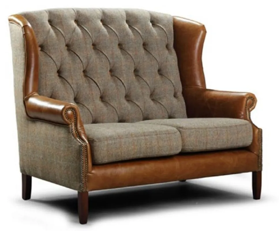 Casa Padrino divano 2 posti Chesterfield di lusso grigio / marrone / marrone scuro 140 x 90 x A. 105 cm Geprüft