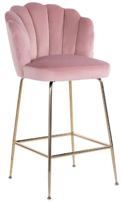 Casa Padrino sedia da bar di lusso rosa / oro 51 x 61 x A. 113 cm - Sgabello da bar imbottito con velluto nobile e gambe in acciaio inossidabile - Mobili da bar di lusso Abverkauf
