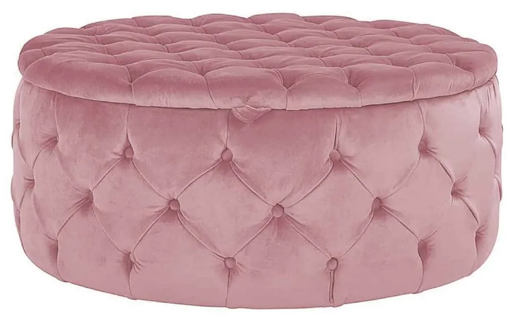 Finale Aktion Casa Padrino sgabello rotondo Chesterfield di lusso rosa Ø 100 x A. 45 cm - Pouf rotondo in velluto con vano portaoggetti - Mobili da camera da letto