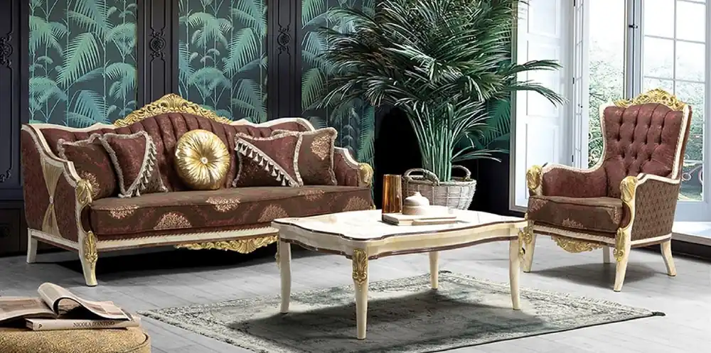 Neu Casa Padrino set da soggiorno barocco di lusso bordeaux rosso / grigio / bianco / oro - 2 Divani con Motivo e 2 Poltrone con Motivo e 1 Tavolo da Salotto - Magnifico mobili da soggiorno barocchi