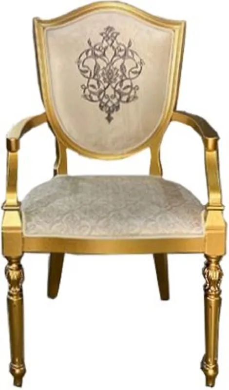 Beliebt Casa Padrino sedia da pranzo Art Deco crema / oro - Sedia in legno massello con braccioli e motivo elegante - Mobili per Sala da Pranzo Art Deco