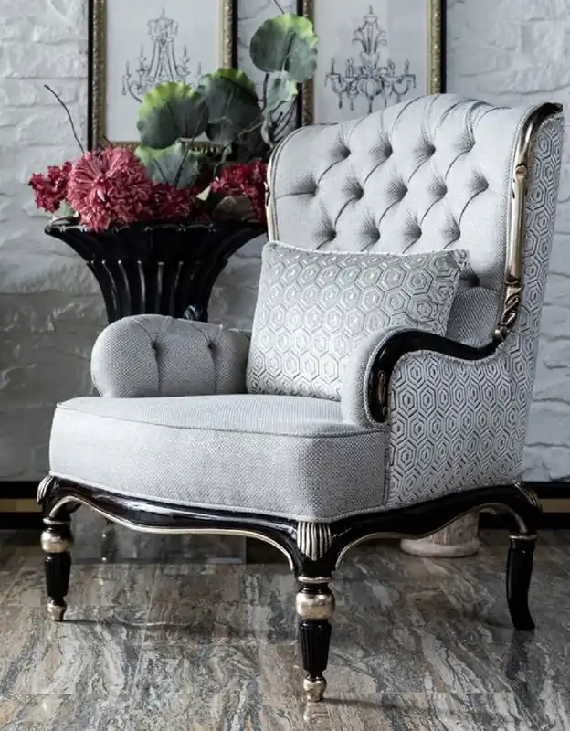 Casa Padrino poltrona barocco di lusso grigio / nero / argento - Elegante poltrona da soggiorno in stile barocco - Mobili da soggiorno in stile barocco Top-Angebot