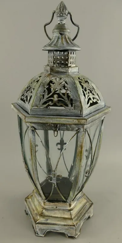 Casa Padrino Lanterna Art Nouveau Argento Antico 25 x 25 x A. 65 cm - Lanterna da Tavolo in Metallo con Manico - Accessori Decorazione Barocco e Art Nouveau Preisreduziert
