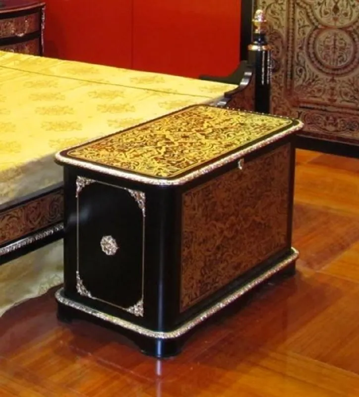 Casa Padrino cassapanca boulle barocco di lusso nero / rosso / oro / argento - Cassapanca fatto a mano barocco - Mobili camera da letto barocco - Qualità di prima classe - Fatto in Italia Preis Gesenkt