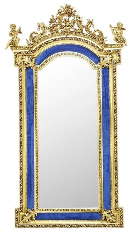 Echt Casa Padrino specchio da terra barocco con figure di angeli decorativi blu reale / oro - Specchio fatto a mano in legno massello in stile barocco - Mobili Barocchi - Nobile e Magnifico