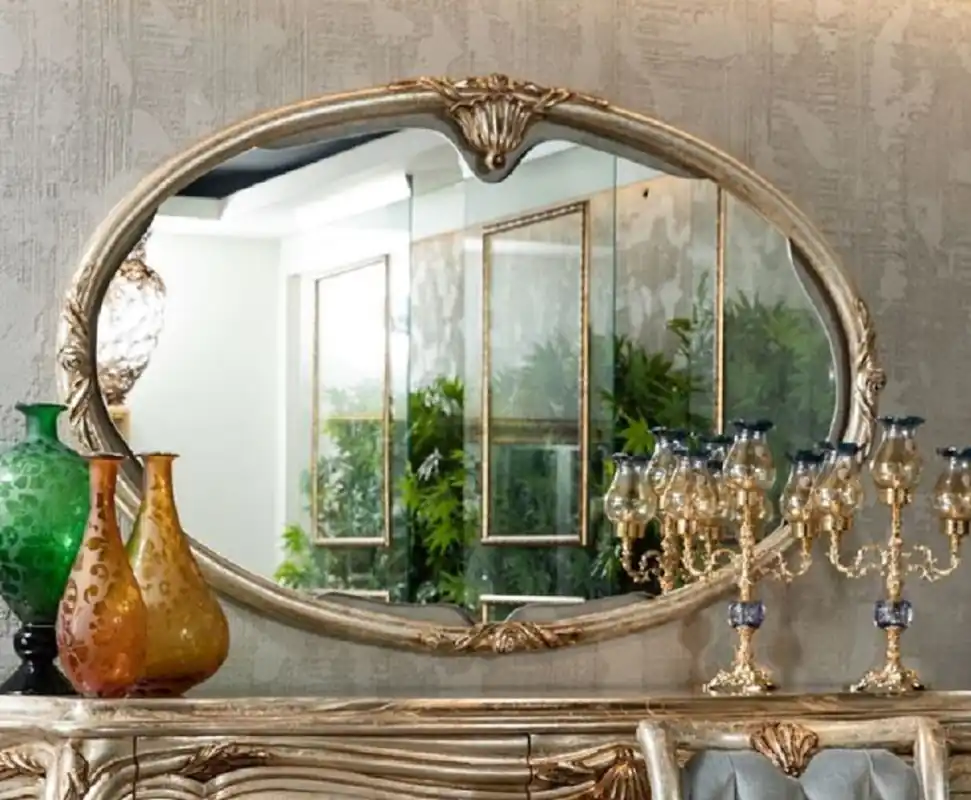 Casa Padrino specchio barocco di lusso argento / oro - Specchio da parete ovale in legno massello in stile barocco - Mobili Barocchi Preis Gesenkt