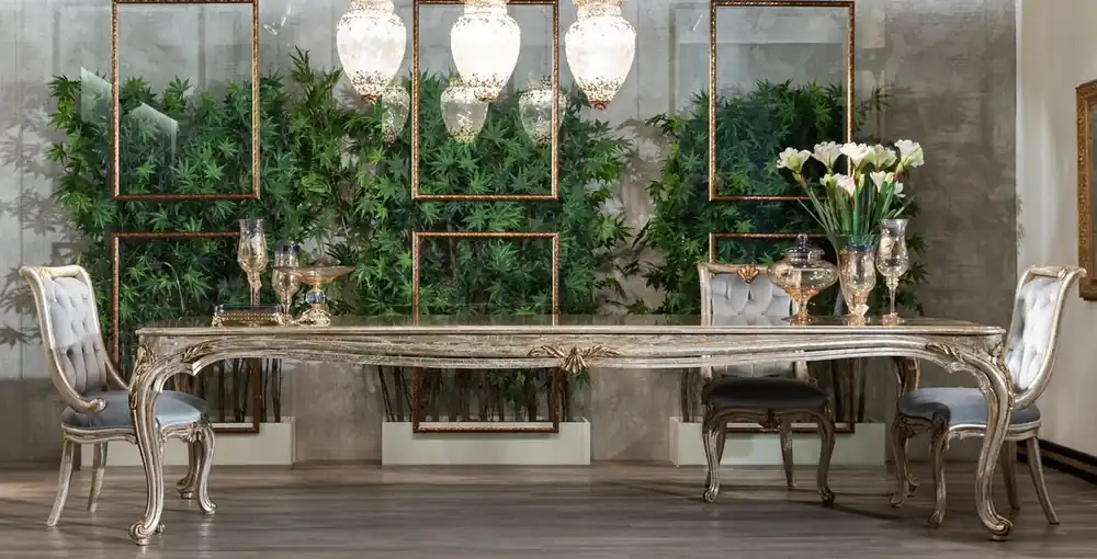 Casa Padrino set da sala da pranzo barocco di lusso azzurro / argento / oro - 1 Tavolo da Pranzo Barocco e 8 Sedie da Pranzo Barocco - Magnifico mobili per sala da pranzo fatto a mano barocco Super-Preis