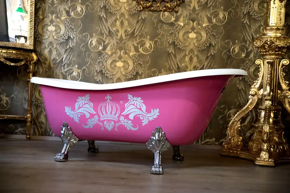 Sale Pompöös di Casa Padrino vasca da bagno di lusso freestanding di Harald Glööckler rosa / argento / bianco 1695mm con piedi di leone color argento -PEZZO DA ESPOSIZIONE-