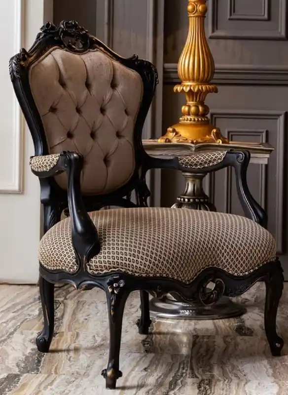 Casa Padrino poltrona barocco di lusso beige / nero - Magnifico poltrona da soggiorno - Mobili da soggiorno in stile barocco Neue Kollektion