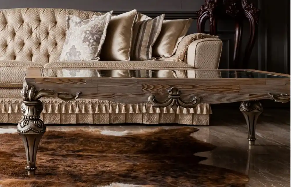 Sonderangebot Casa Padrino tavolo da soggiorno barocco di lusso naturale / argento - Tavolino da caffè in legno massello fatto a mano con piano in vetro - Mobili soggiorno barocco