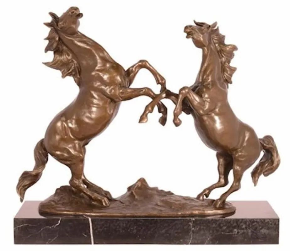 Neue Ware Casa Padrino scultura in bronzo di lusso 2 cavalli su base in marmo bronzo / nero 42 x A. 36,5 cm - Figura in Bronzo - Figura Decorativa - Accessori Decorativi