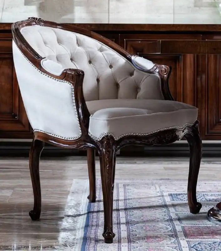 Neuheit Casa Padrino sedia da pranzo barocco di lusso con braccioli bianco / marrone scuro - Magnifica sedia barocco - Mobili sala da pranzo barocchi