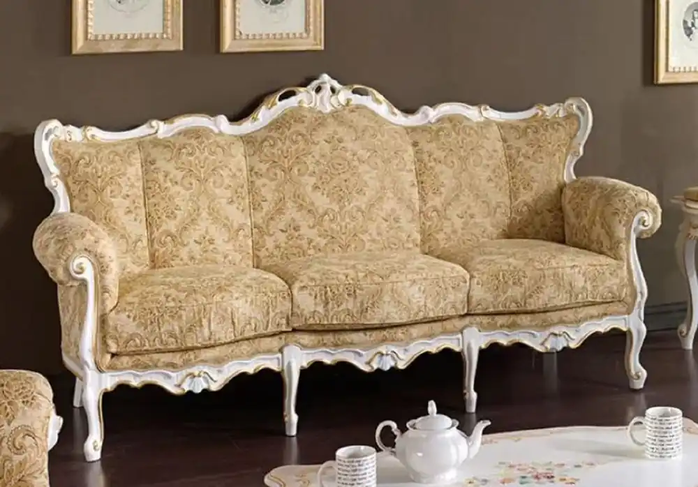 Finale Aktion Casa Padrino divano barocco di lusso beige / bianco / oro - Divano da salotto fatto a mano in stile barocco - Mobili per Soggiorno e Hotel Barocco - Qualità di Lusso - Fatto in Italia