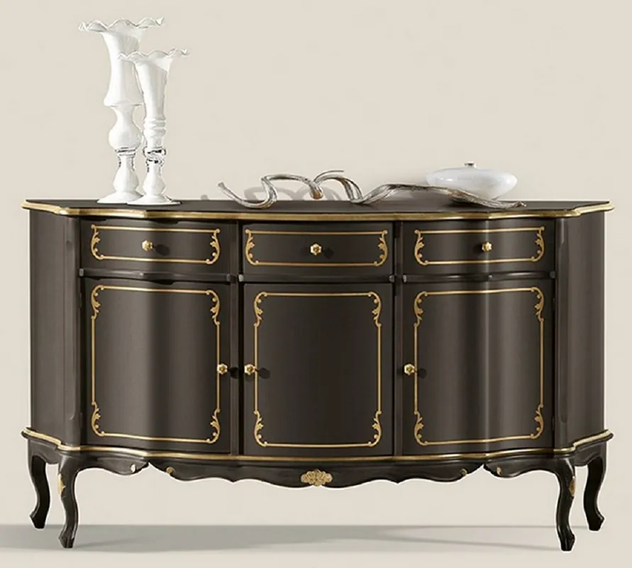 Casa Padrino credenza barocco di lusso nero / oro - Magnifico armadio in legno massello con 3 ante e 3 cassetti - Mobili per Soggiorno e Hotel Barocco - Qualità di Lusso Preisknaller