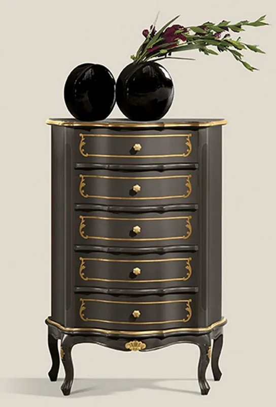 Sonderaktion Casa Padrino cassettone barocco di lusso nero / oro - Armadio nobile in legno massello con 5 cassetti - Mobile Barocco - Qualità di Lusso - Fatto in Italia