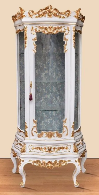 Abverkauf Casa Padrino vetrina barocco bianco / oro - Magnifico armadio barocco con anta in vetro e cassetto - Mobili da soggiorno barocchi fatto a mano