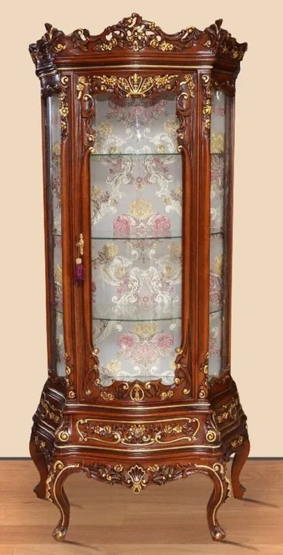 Casa Padrino vetrina barocco marrone / oro - Magnifico armadio barocco con anta in vetro e cassetto - Mobili da soggiorno barocchi fatto a mano Top-Seller
