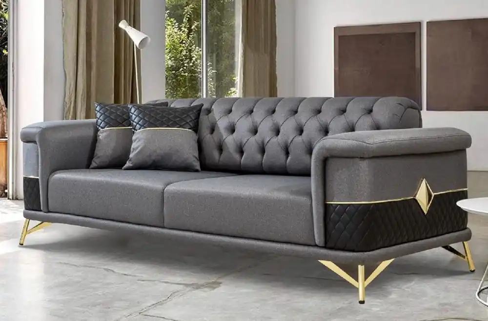 Casa Padrino divano letto di lusso grigio / nero / oro 220 x 90 x A. 80 cm - Divano soggiorno moderno - Mobili soggiorno Ausverkauf
