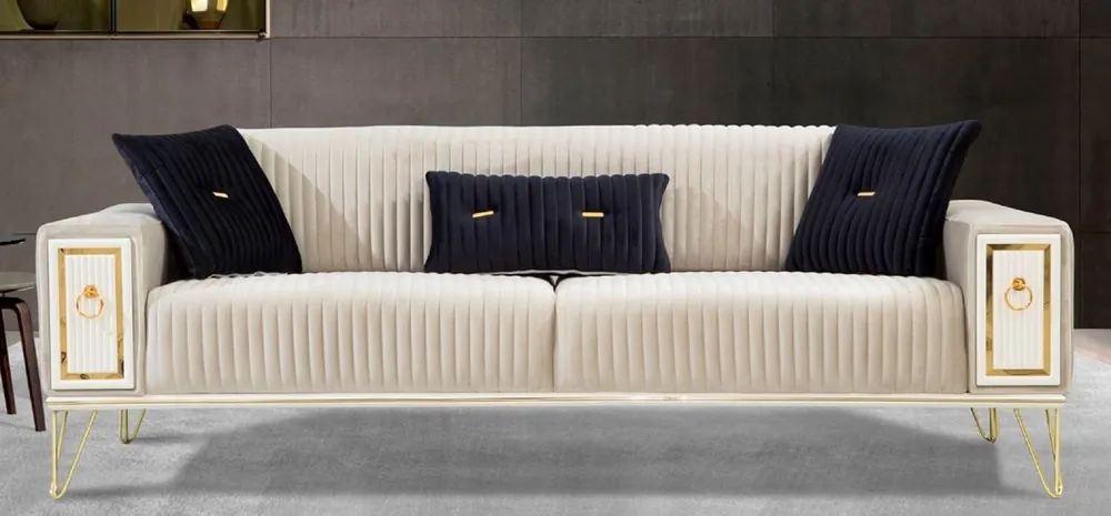 Casa Padrino divano letto di lusso crema / bianco / oro 220 x 90 x A. 80 cm - Divano soggiorno moderno - Mobili soggiorno Mega-Angebot